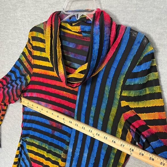 The Pyramid Collection Rainbow Striped Tunic Top Women's Small Cowl Neck Artsy - Picture 6 of 8